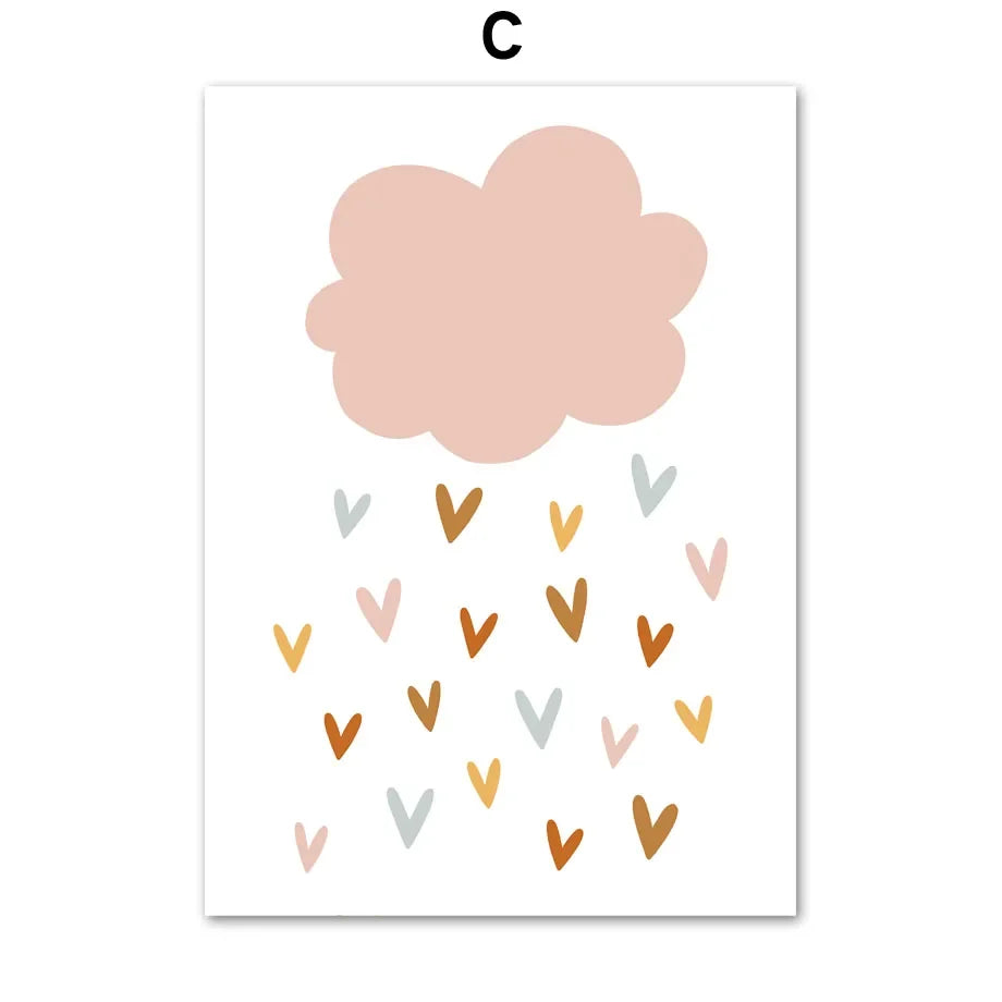 Kawaii Angel Girls Rabbit Sun Rainbow Cloud Cartoon Children Posters Canvas Painting Wall Art Print Picture Baby Kids Room Decor