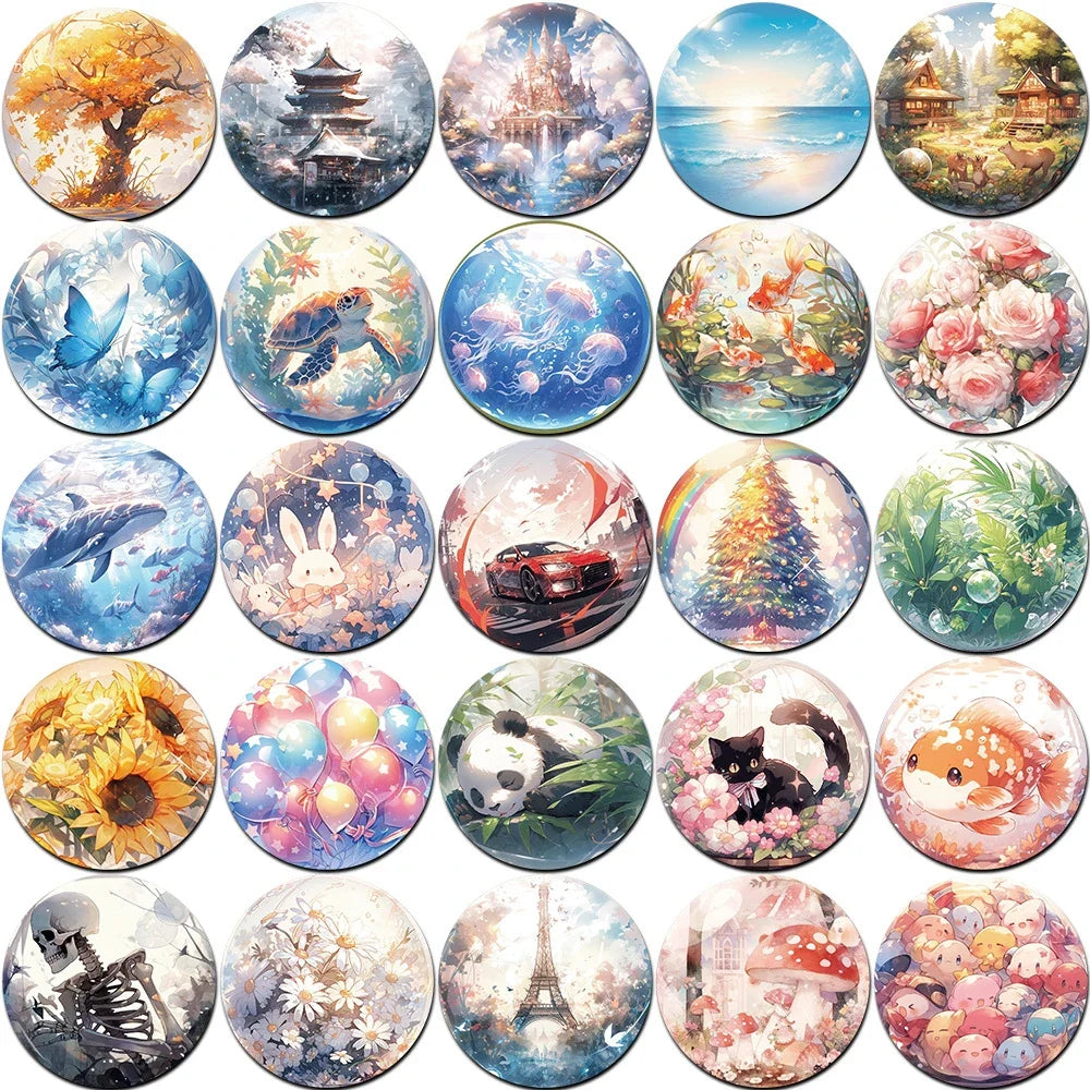 10/30/50pcs Kawaii World In Glass Bead Aesthetic Stickers Cute Ins Cartoon Animal Plant Decals DIY Laptop Car Decoration Sticker