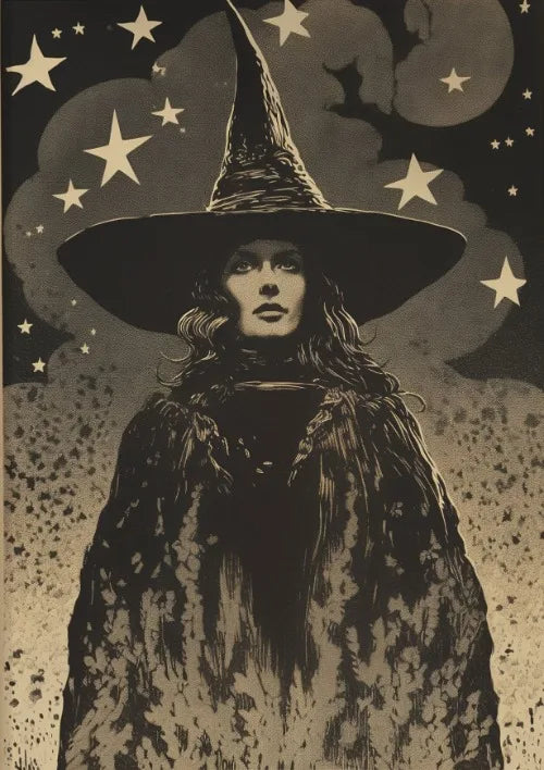 Witch Magical Art Print Witch with Full Moon Wall Decor Darkness Witches Painting Wall Decor Canvas Poster Dark Romantic Decor