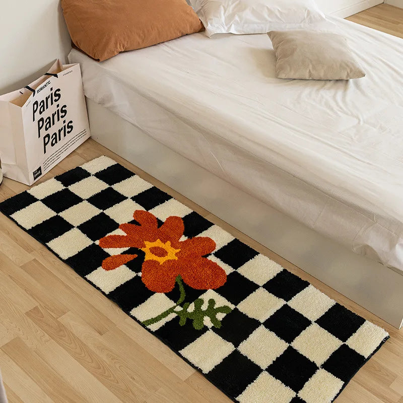 VIKAMA Modern Ins Checkerboard Cashmere Rug Comfortable Soft Cooling Bedroom Bed Blanket Bay Window Blanket Cloakroom Carpet