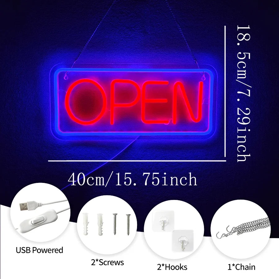 Open Neon Sign, Large Business Lamp Powered By Usb, Used For Decor At The Entrance Of Coffee Shop, Bar, Restaurant And Salon.
