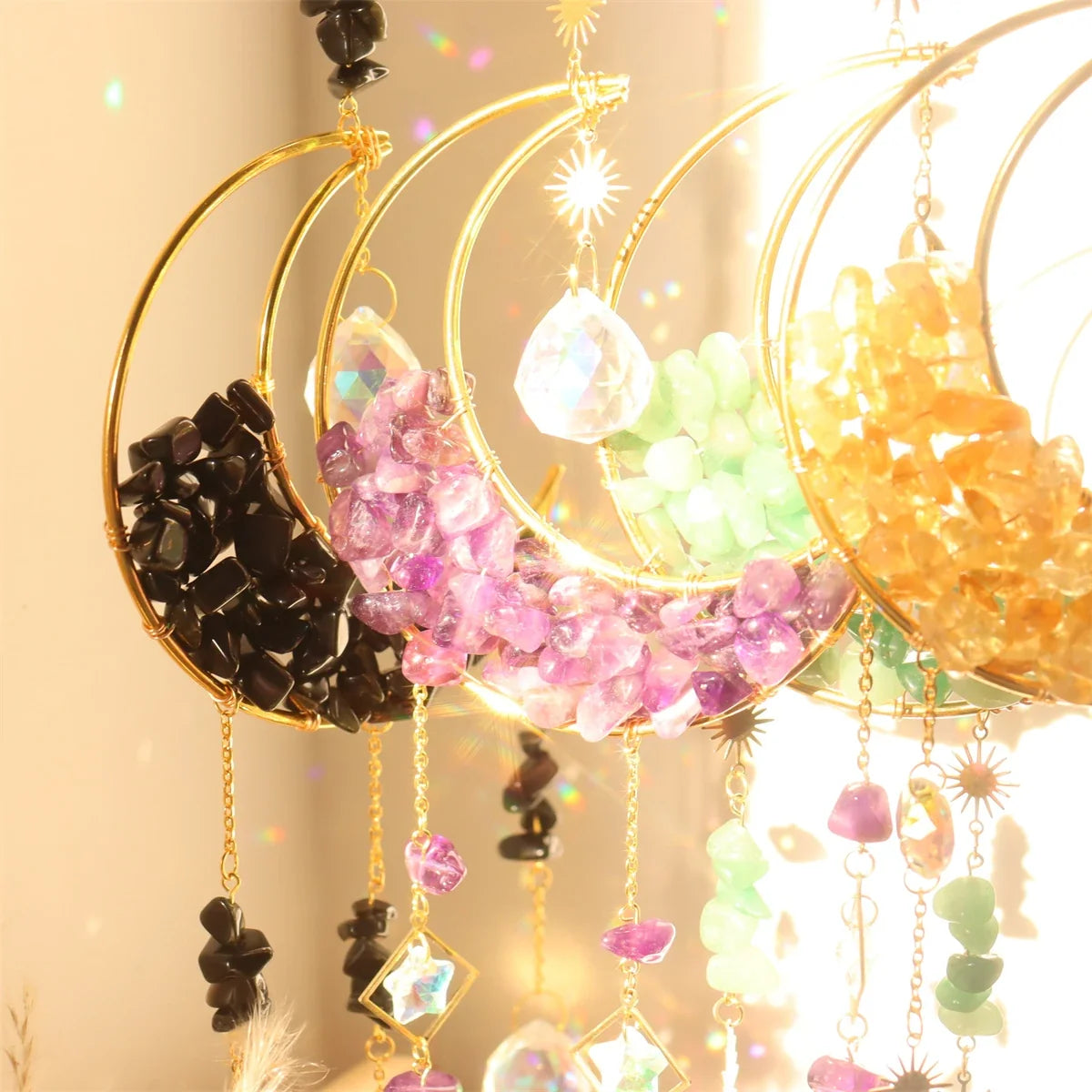 Hourglass Moon Purple Blue Green Pink Crystal Sun Catcher Pendant Decoration, Half Moon Window Hanging Pendant - Home and Garden