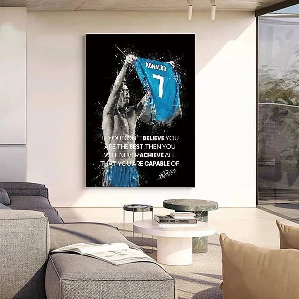 Football Soccer Star Messi Ronaldo Poster Motivational Quotes Decorative Paintings Canvas Wall Art Pictures Bedroom Home Decor
