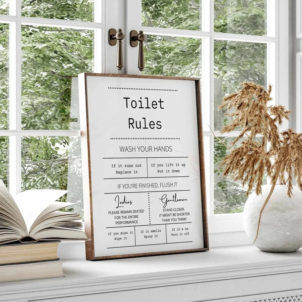 Black and White Modern Funny Nakey Naked Toilet Rules Quote Wall Art Canvas Painting Posters For Bathroom Room Home Decor