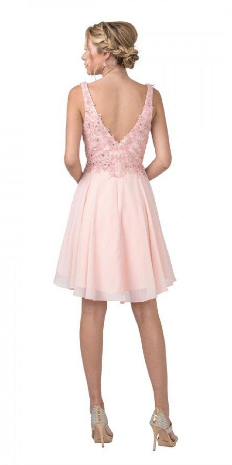 CLEARANCE - Aspeed S2331 Embroidered V-Neck Short A-Line Dress (Size Medium)
