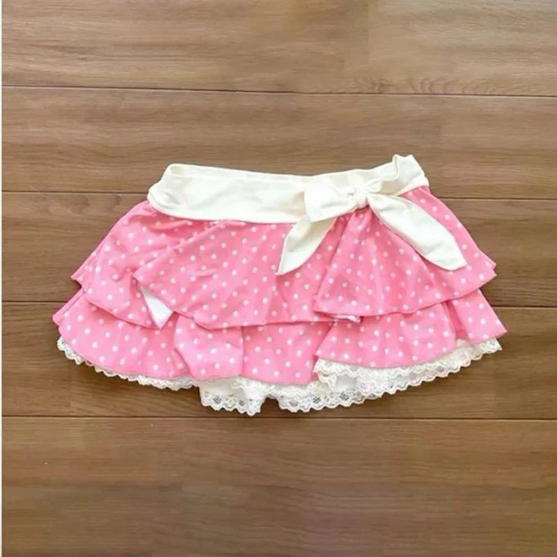 Women's Skirt Fashion Streetwear Pink Polka Dot Pattern Sports Casual Style vintage Y2K Emo Girls Sweet Harajuku Cute Slim Skirt