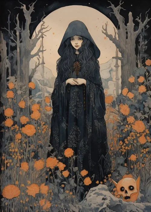 Witch Magical Art Print Witch with Full Moon Wall Decor Darkness Witches Painting Wall Decor Canvas Poster Dark Romantic Decor