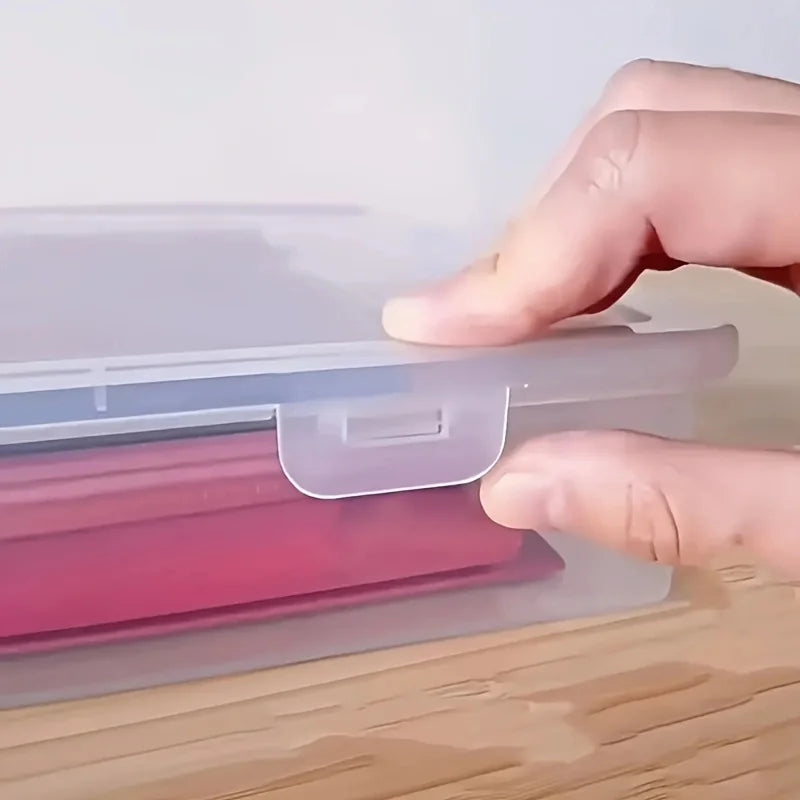 A4 Size Clear Plastic Storage Box with Flip Top Lid - ABS Material, Dustproof Desktop Organizer for Office Supplies