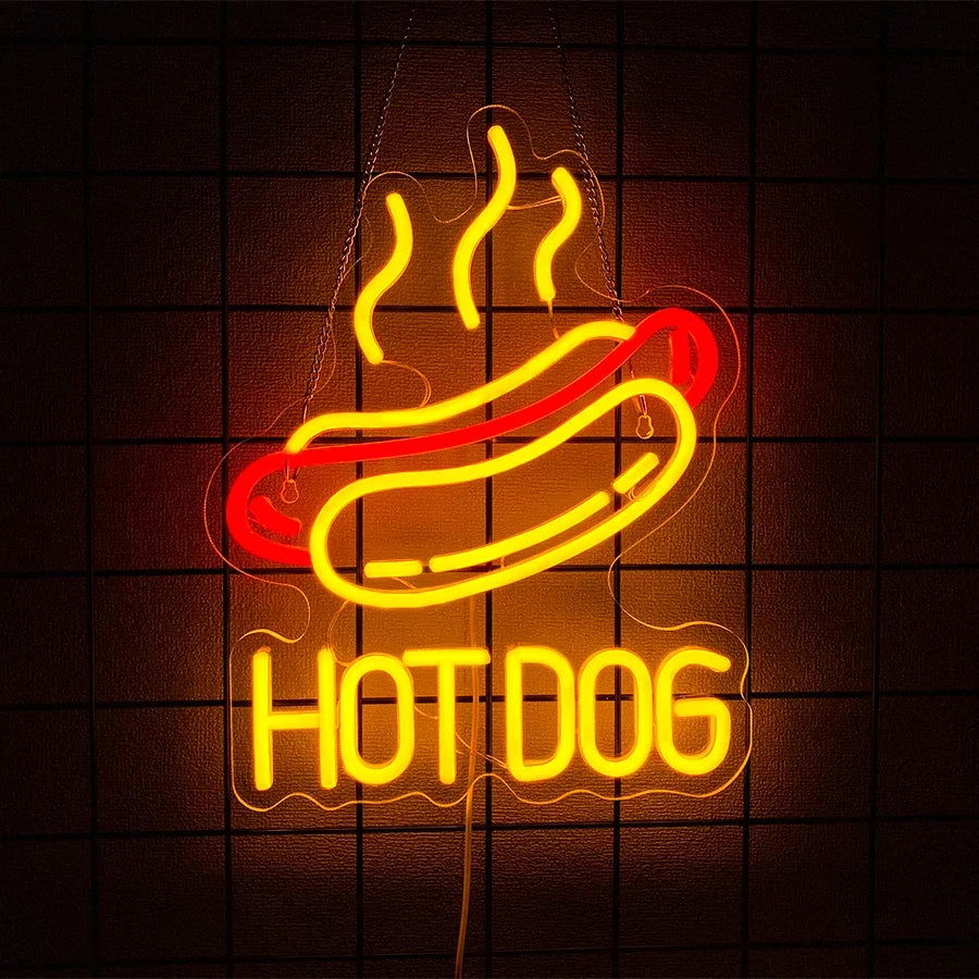 Fast Food Neon Signs, Pizza And Hot Dog Food Icons, Usb Powered, Used For Store, Kitchen, Fast Food Restaurant Wall Decor.