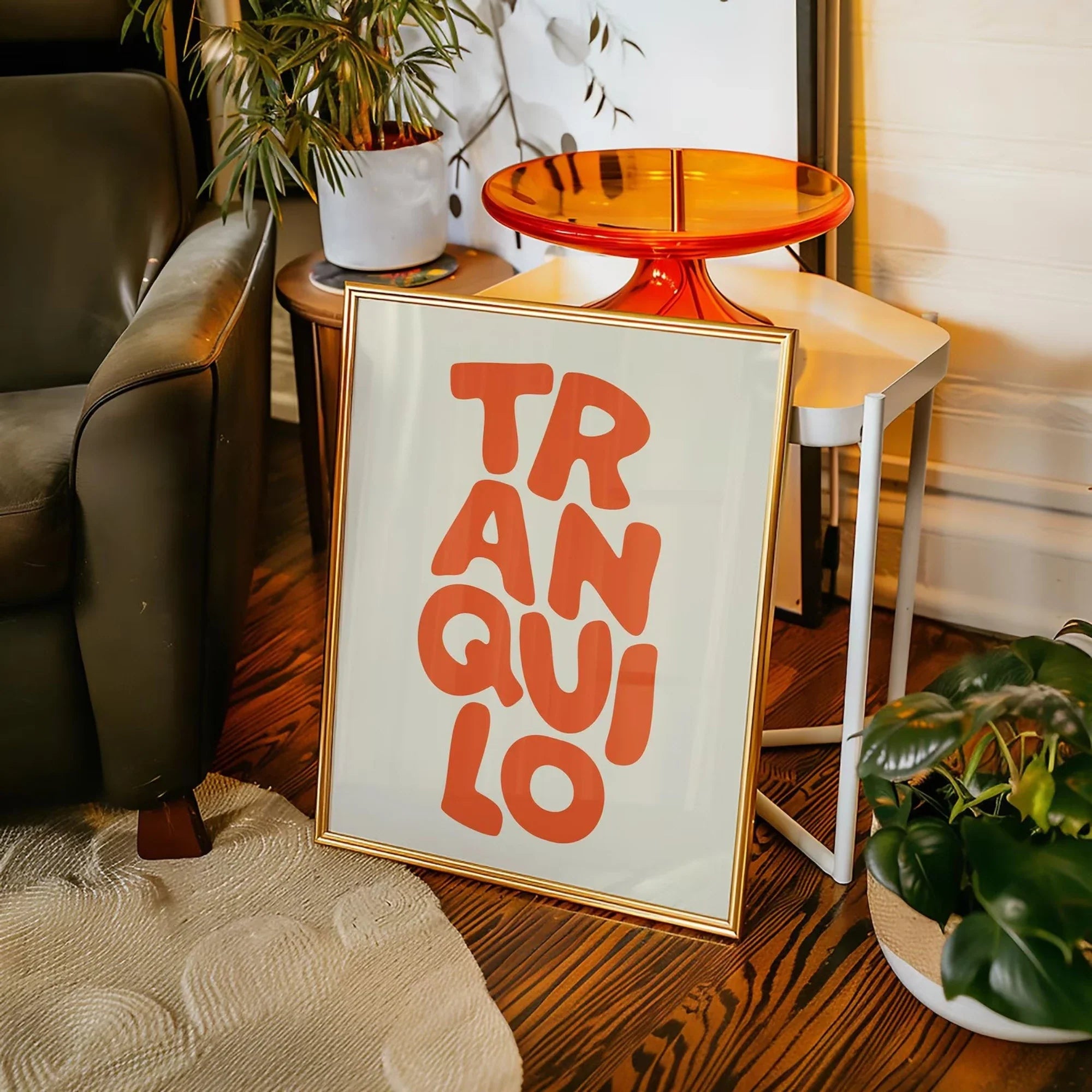 Boho Tranquilo Orange Cream Retro Typography Wall Art Print Canvas Painting Poster Picture For Living Room,Bedroom Home Decor