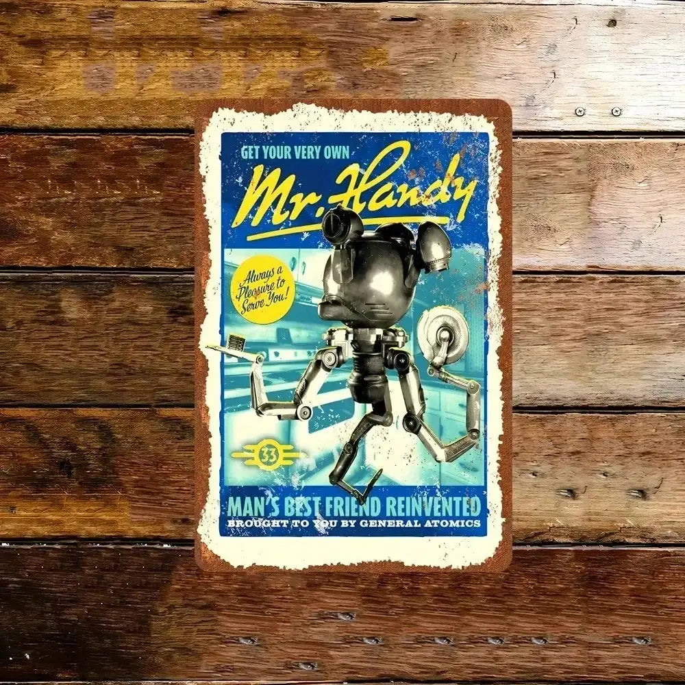 Iron Sign with Commonwealth Patina – Mr. Handy Art for Fallout Museums & Vault Dweller Gifts,room decor，halloween decor