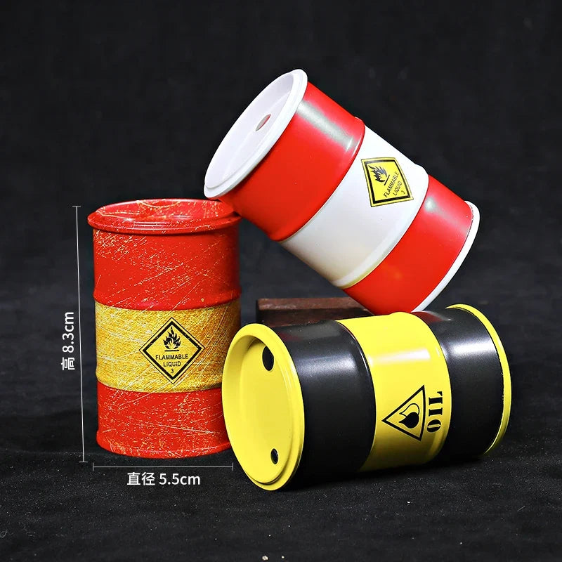 Iron Mini Oil Drum Model Chemistry Oil Drum Model Car Model Desktop Decoration Storage Box War Games Scene Model for Xmas Gifts