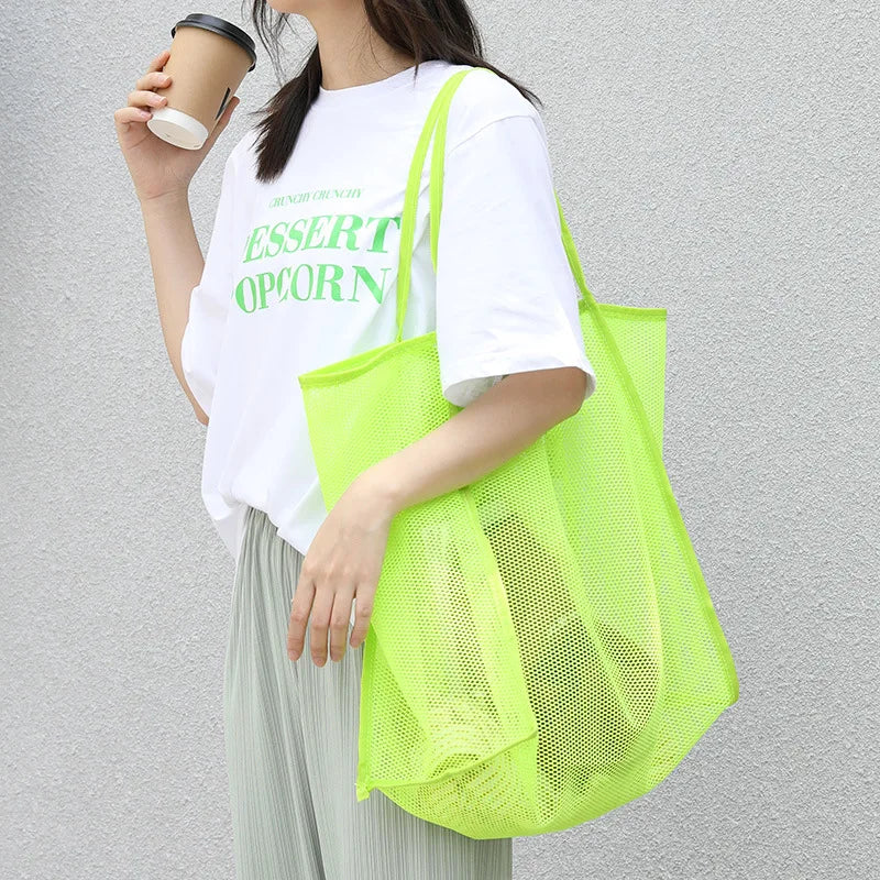 Fashion Mesh Hollow Out Handbag Design Beach Travel Package For Women Shoulder Bag Large Capacity Female Summer Shopping Totes
