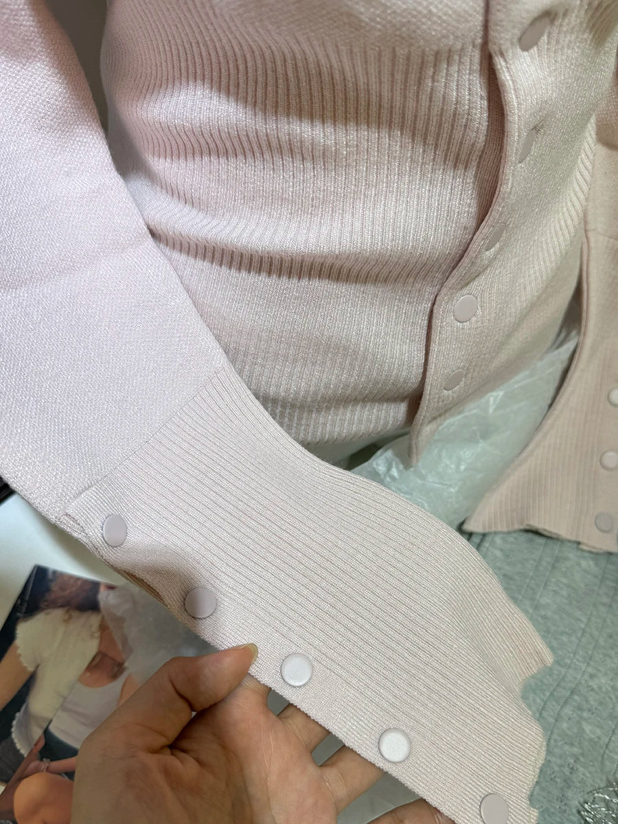 Pink Twist Cotton Long Sleeve Knitted Cardigan Women Simple Button Casual Preppy Style Jumper Sweet Cute Simple Sweater Top New