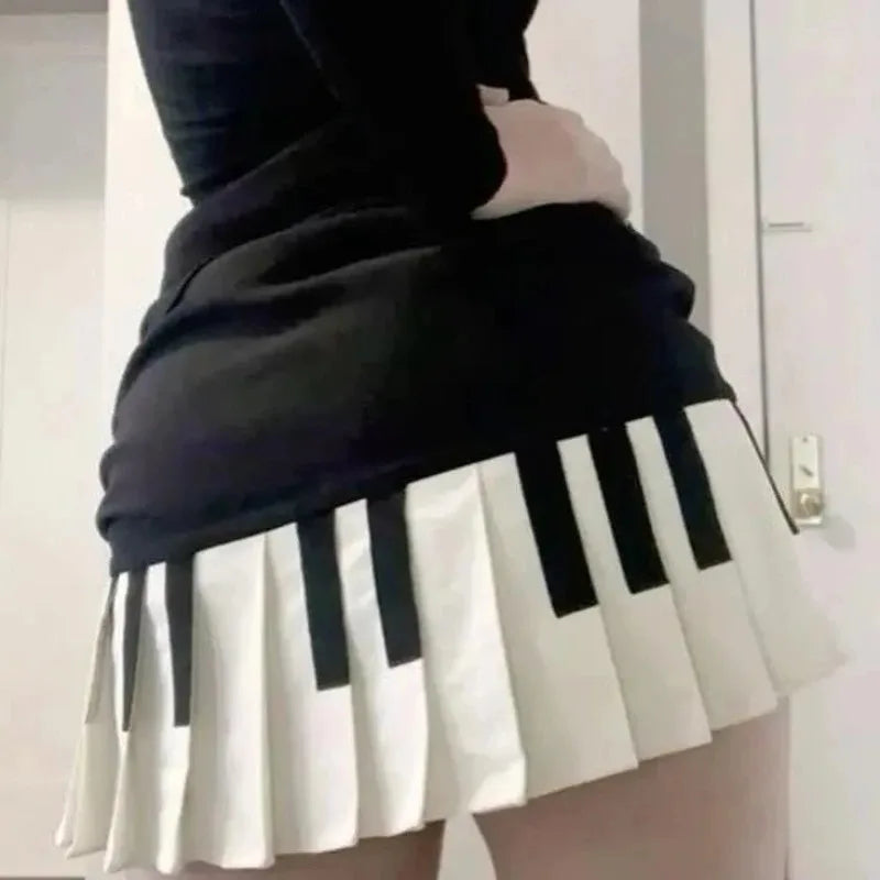 Spring Black White Spliced Women Short Skirt Y2k Slim Design Harajuku Mini Skirt Female Empire Korea Style Chic Piano Skirt
