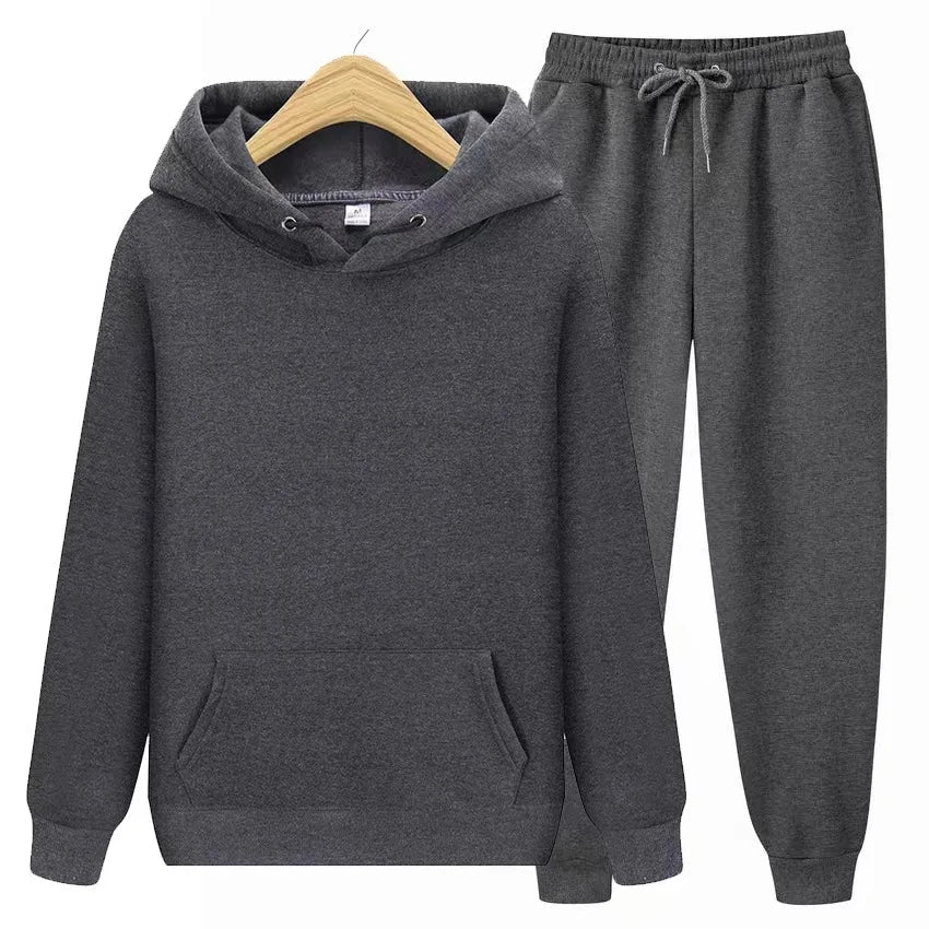 2025 New Men's Autumn/Winter Collection Solid Color Hoodie+Pants Two Piece Fashion Casual Sports Set Size s-3XL