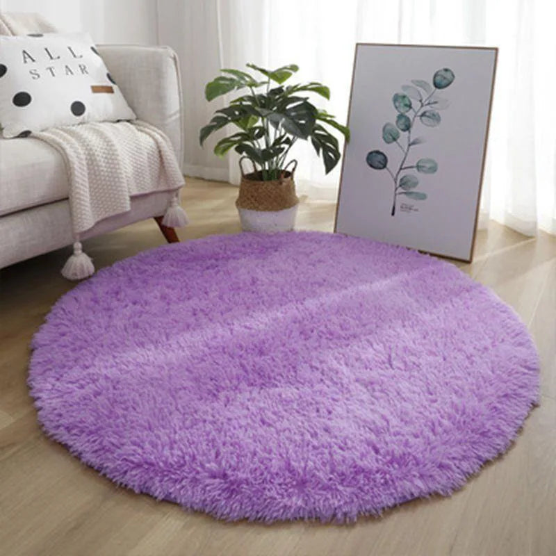 VIKAMA Pink Round Carpet Fluffy Soft Area Floor Mat Children Girls Room Princess Castle Plush Carpet Living Room Home Decor