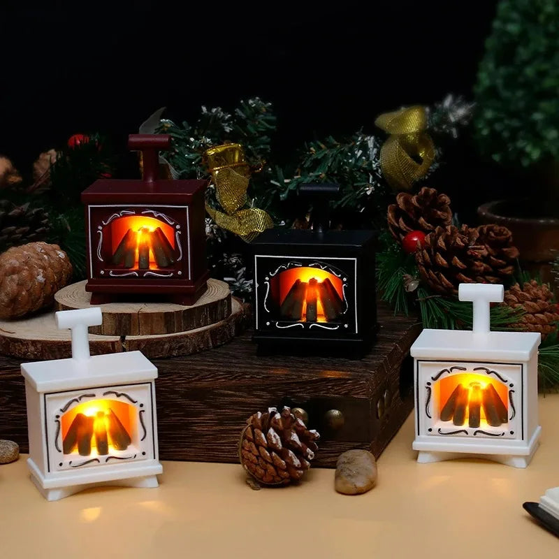 LED Dollhouse Mini Fireplace Glowing Stove Model House Furniture Kitchen Life Scene Decoration Toys Bedroom Bedside Night Light