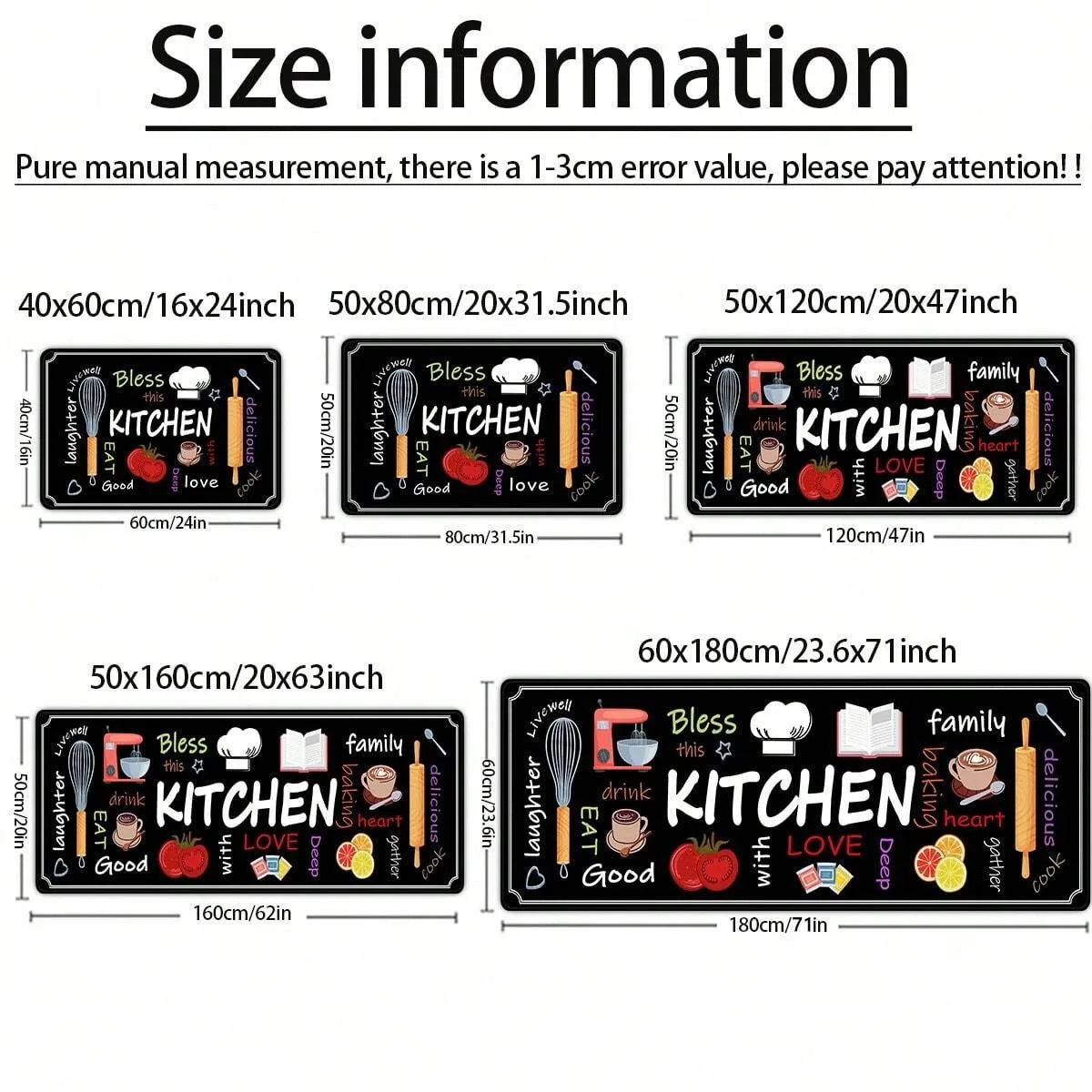 VIKAMA 1/2 pcs Kitchen Printed Floor Mat, Durable and Wear-Resistant, Home Kitchen Floor Mat, Laundry Room Carpet, Home Decor