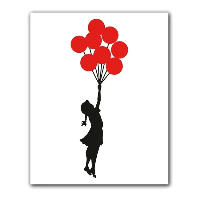 Girl and Red Balloon Banksy Art Nordic Characters Canvas Painting  Mural  Poster Living Room Bedroom Bar Home Decoration
