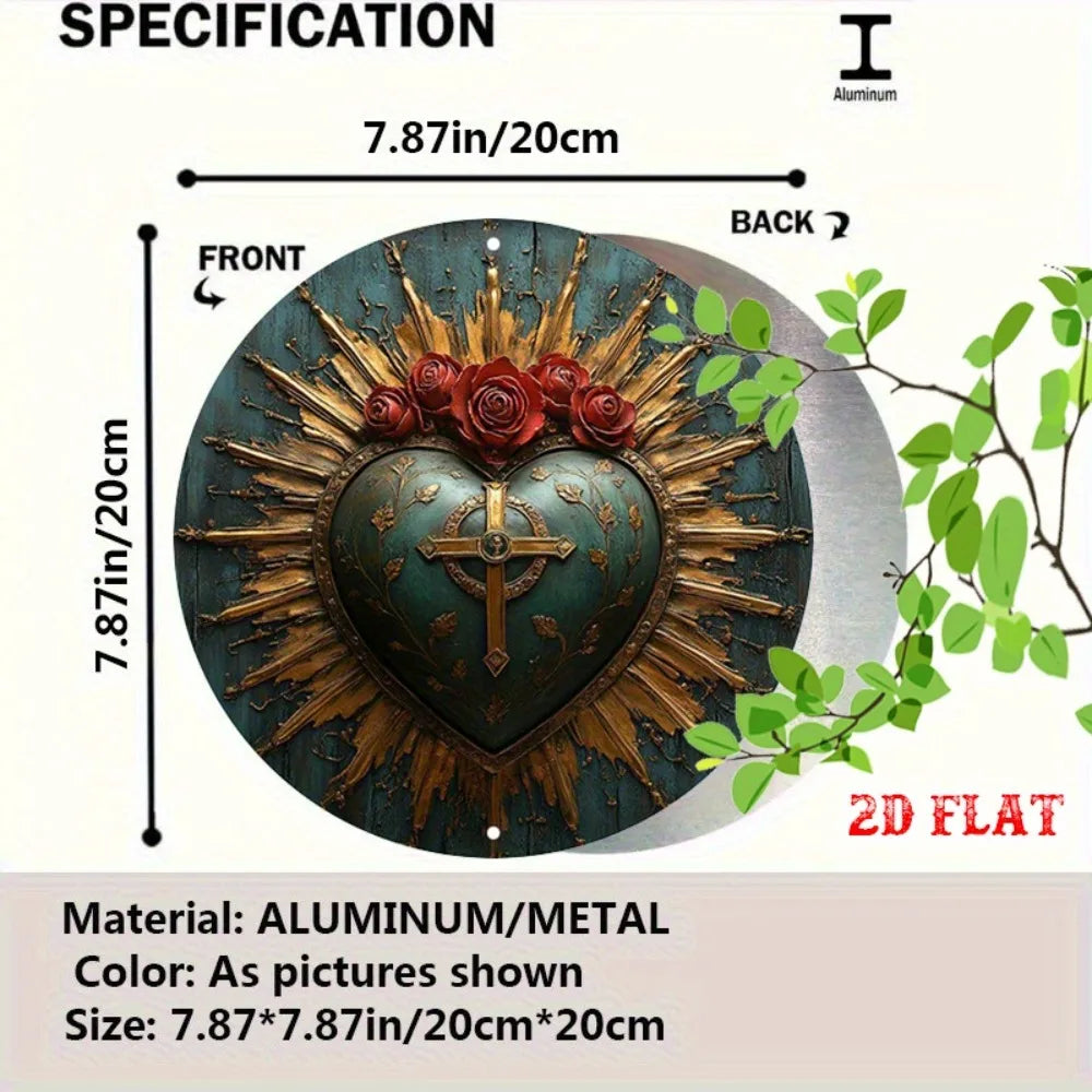 Religious Sacred Heart Round Aluminum Sign - 7.87