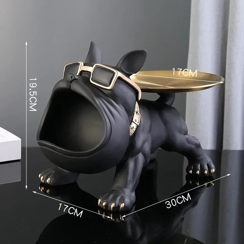 30cm/11.8inch Home Decor Bulldog Figurine Dog Statue Key Storage Box Animal Ornament Resin Craft Art Figurine Puppy Sculpture