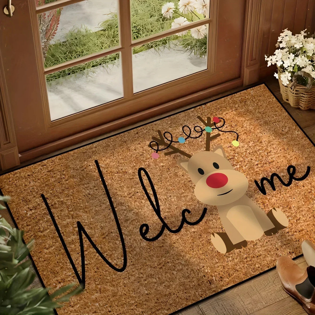 VIKAMA 2025 Christmas Reindeer Doormat Kitchen Rug Indoor Outdoor Entryway Carpet Holiday Home Decor Happy New Year 2026
