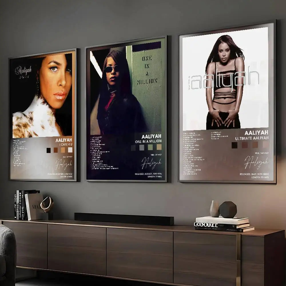 Singer Aaliyah Poster Sticky Wall Art Printing Waterproof Home Living Bed Room Bar Aesthetic Decor