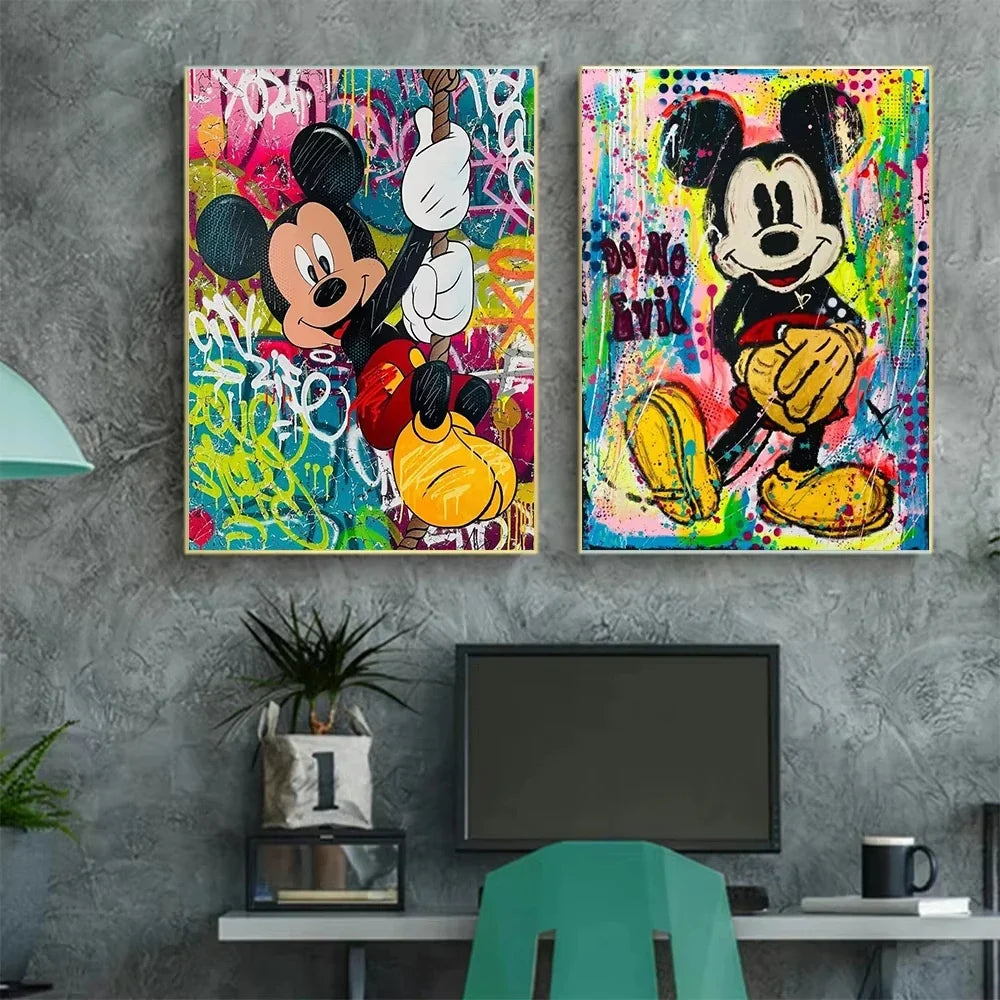 Mickey Mouse Minnie Street Graffiti Canvas Painting Prints Poster Creative Modern Wall Art Pictures Living Room Home Decor
