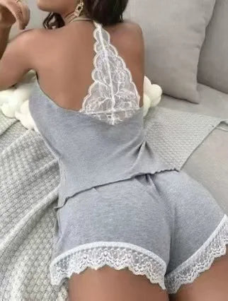 Cross-border Amazon AliExpress European and American style women's pajamas sleeveless camisole shorts set milk silk home wear