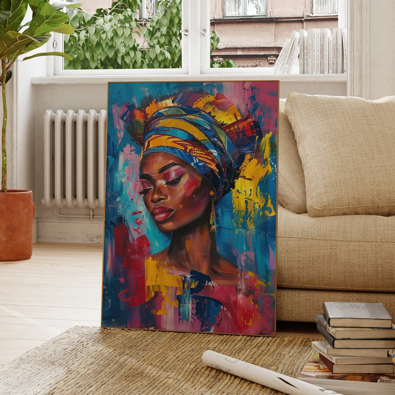 Modern Black Woman Painting Fashion Portrait Wall Art Aluminum Frame Prints Canvas Painting Poster Living Room Home Decor