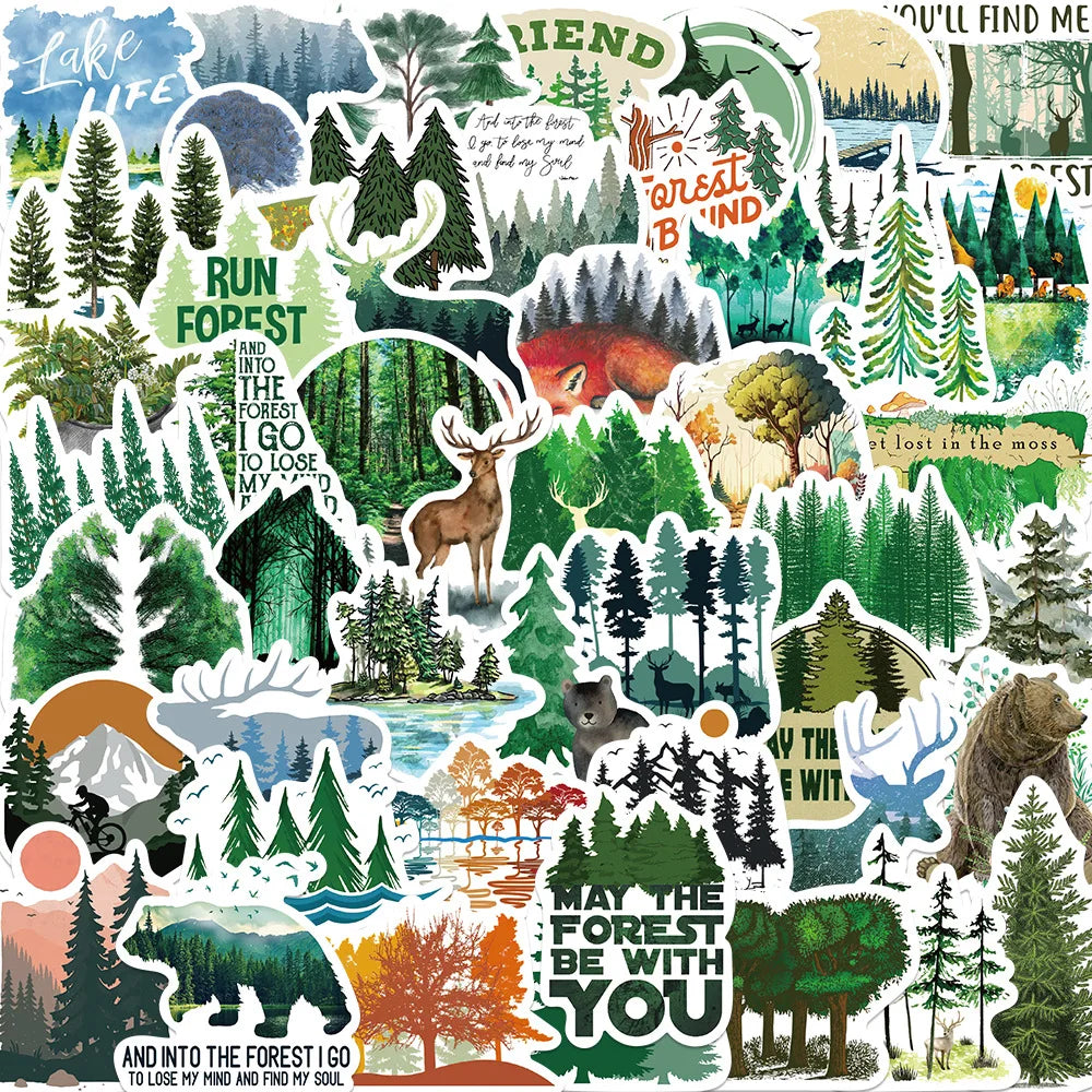 50PCS Green Forest Graffiti Stickers Decorative Guitar Luggage Waterproof DIY Stationery Stickers