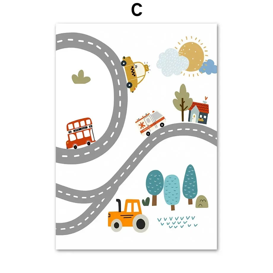 Modern Nordic Style Canvas Print Painting Poster Cartoon Car Letter Number Children Wall Picture Art Studio Kids Room Home Decor