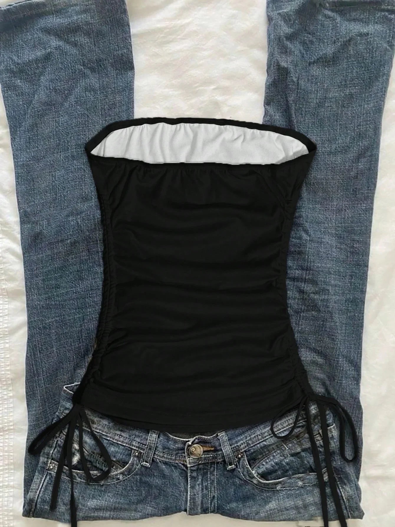 Women's casual retro drawstring front cut vest, suitable for Y2K and guitar prints in spring and summer
