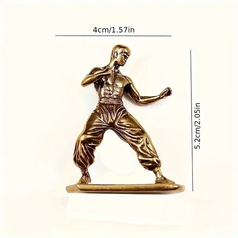 Brass Kung Fu Martial Artist Statue, Multi-Functional Room Decor, Movie Themed Collection Indoor Scene Decoration for Christmas