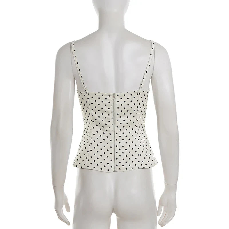 SUCHCUTE Chic Lace Patchwork Polka Dot Camis Tops Elegant Sleeveless Tank Tops Summer Casual Daily Wear Streetwear Camisole 2026