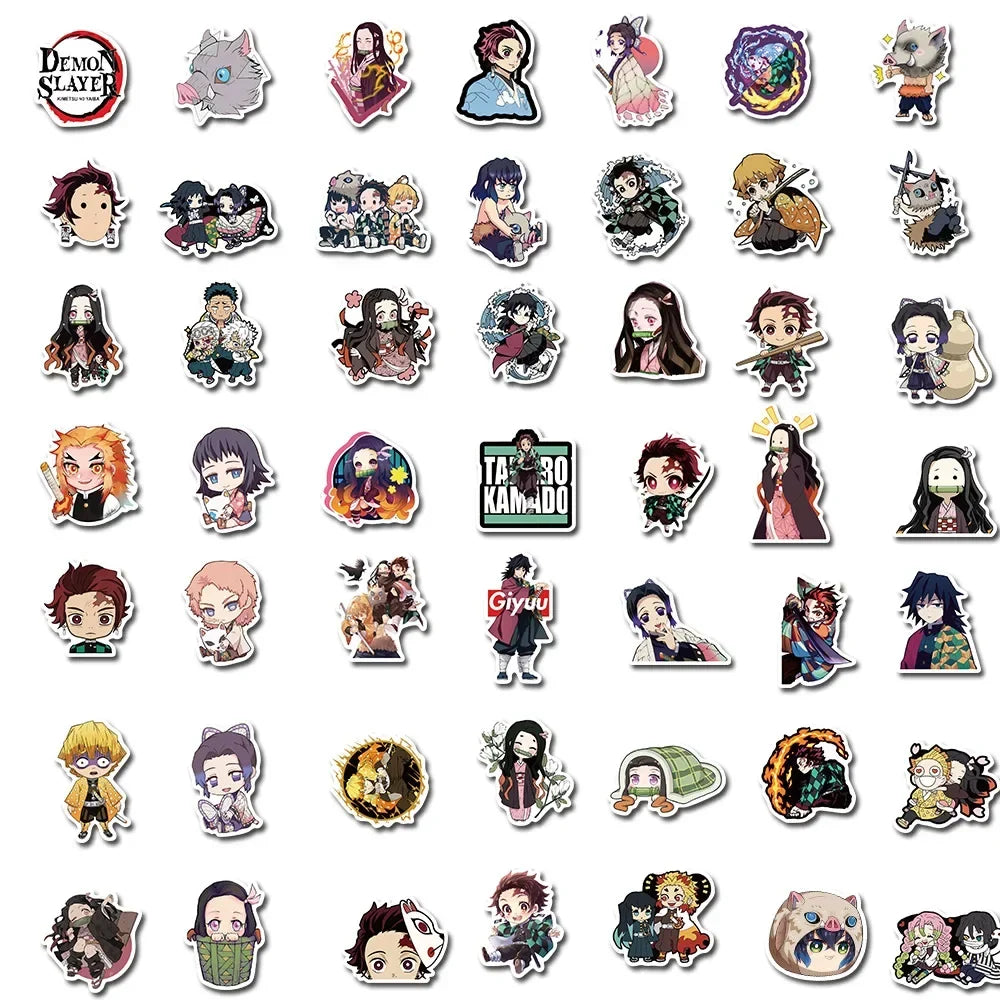 100Pcs Demon Slayer Japanese Anime Stickers Graffiti Skateboard Refrigerator Decorated Notebook Luggage Waterproof Sticker