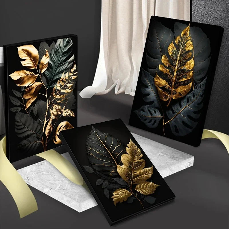 Nordic Abstract Wall Art Plants Modern Luxury Black and Gold Leaves HD Canvas Print Poster Home Living Room Bedroom Decoration