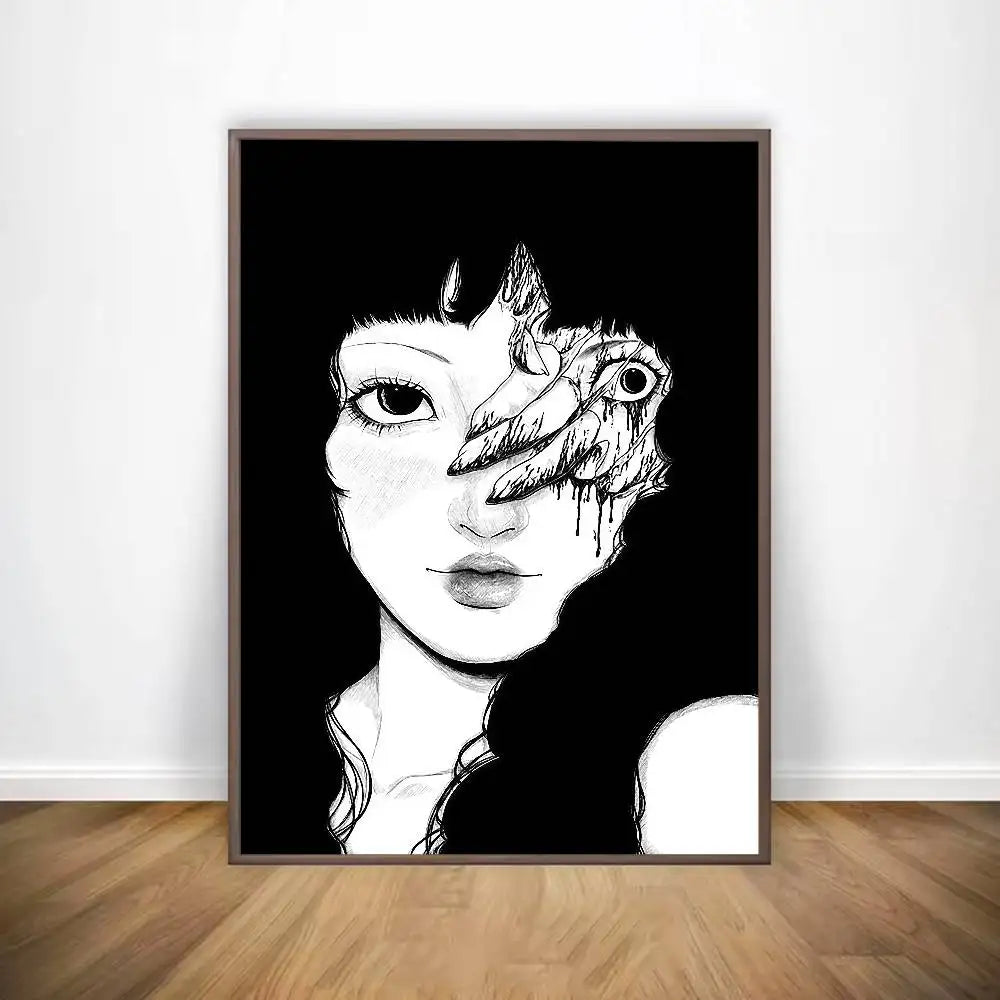 Black And White Ito Junji Tomie Poster HD Art Sticky Wall Waterproof Home Living Room Bar Decoration