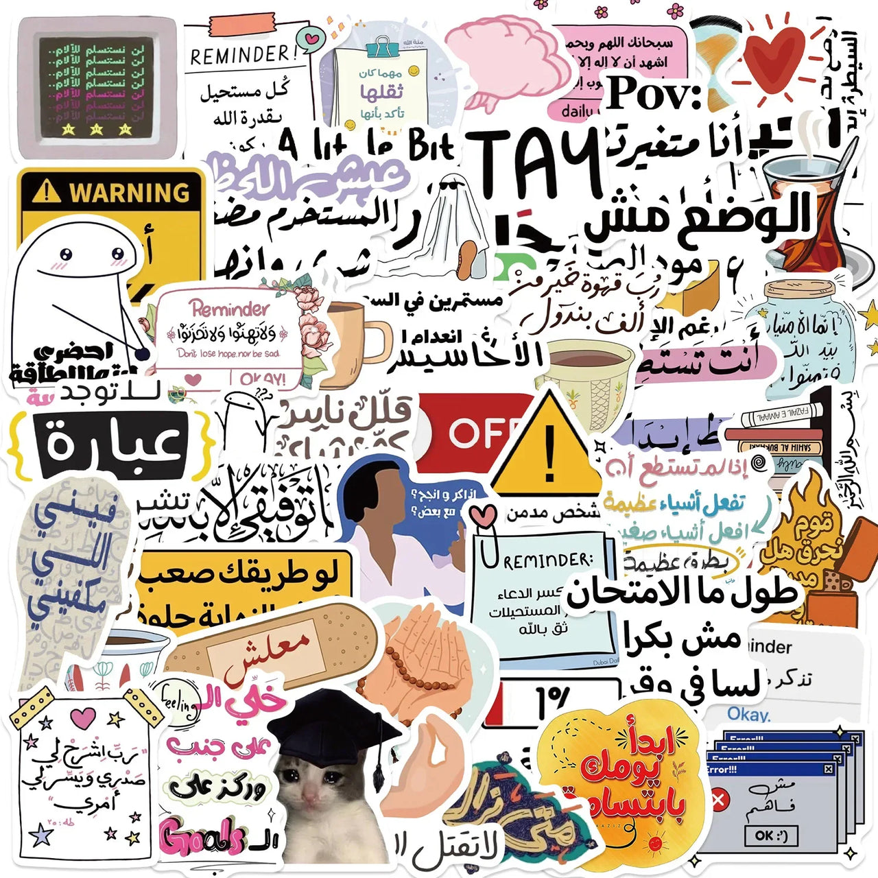 50/100PCS Cartoon Arabic Graffiti Stickers Decorative Guitar Notebook Luggage DIY Waterproof Stationery Stickers