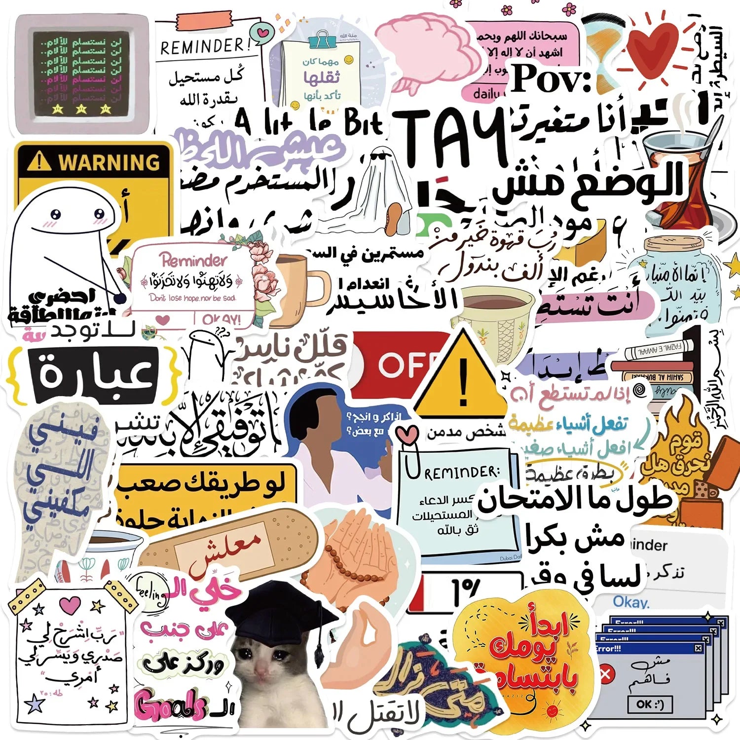 50/100PCS Cartoon Arabic Graffiti Stickers Decorative Guitar Notebook Luggage DIY Waterproof Stationery Stickers