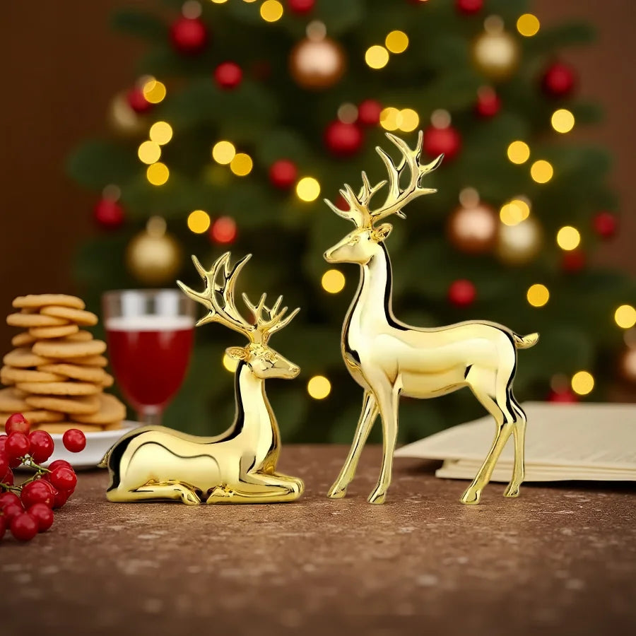 Elegant Resin Reindeer Statue Christmas Ornaments Plated Luxury Living Room Dining Table Decor Family Decor