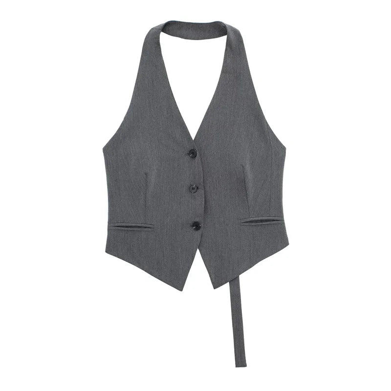 MUJER Off Shoulder Sleeveless Vest Women Black White Cropped Vest Woman Fashion Backless V Neck Short Coats Summer Waistcoat