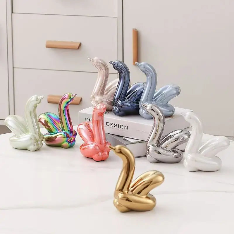 13.4cm Mini Creative Balloon Swan Abstract Ceramic Ornament Sculpture Study Room Statue Home Office Accessories Decoration Gift