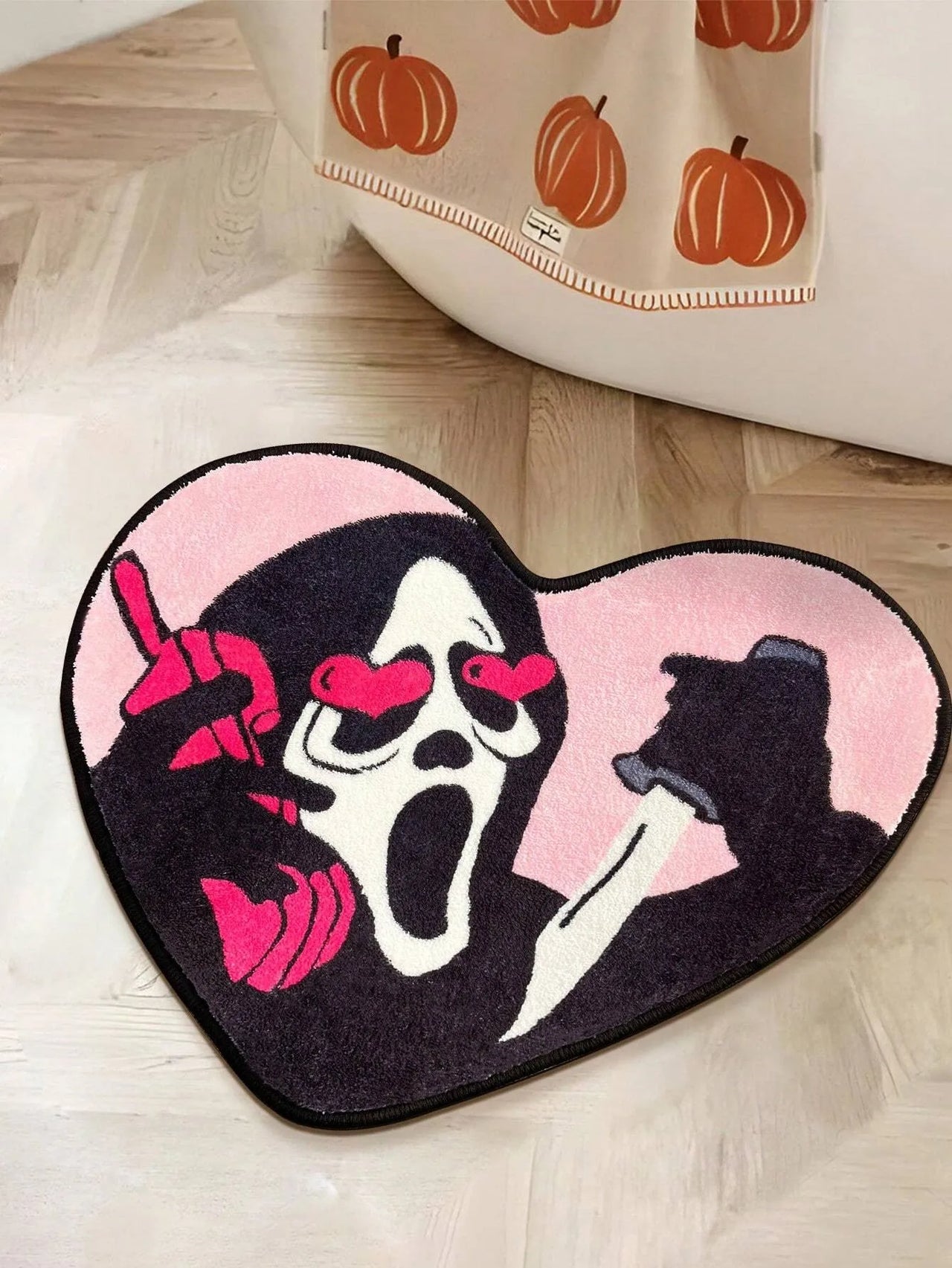 VIKAMA Heart-Shaped Skull Carpet Soft and Comfortable Halloween Decorative Floor Mat Bedside Rug Bathroom Foot Mat Home Decor