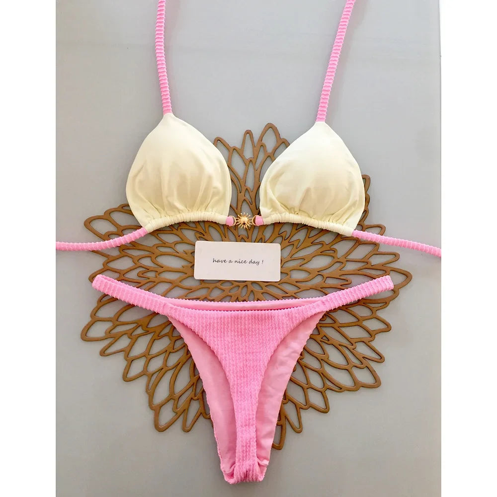 Micro Bikinis 2025 Push Up Women Swimsuits Sexy Swimwear Brazilian Bikini Set Thong Biquini Solid Swimsuit Summer Beachwear