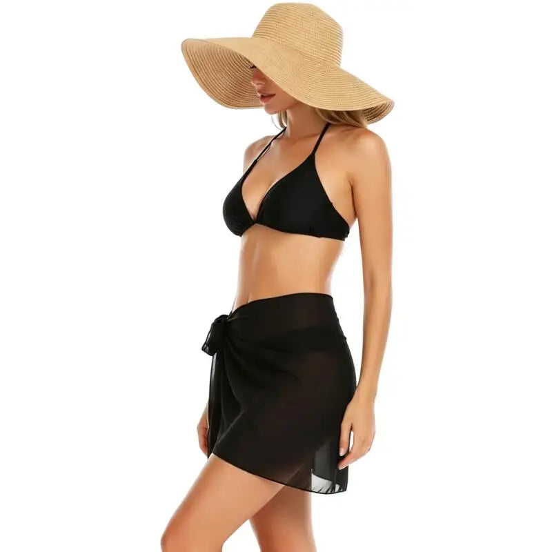 Women Chiffon Short Sarong Swimsuit Coverups Beach Bikini Wrap Sheer Short Skirt Chiffon Scarf Bathing Suit Cover Ups Swimwear