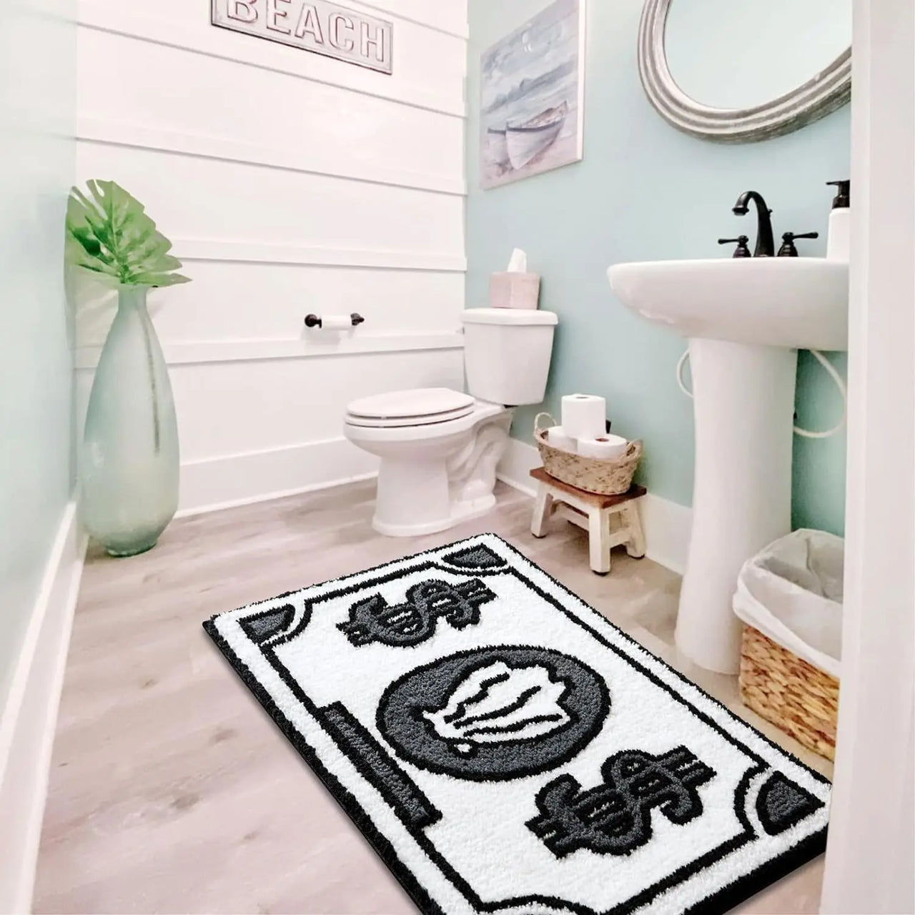 VIKAMA Cartoon Dollar Imitation Cashmere Wash Back Rug Moisture-Proof Foldable Bathroom Floor Mat Bedroom Carpet Home Decoration