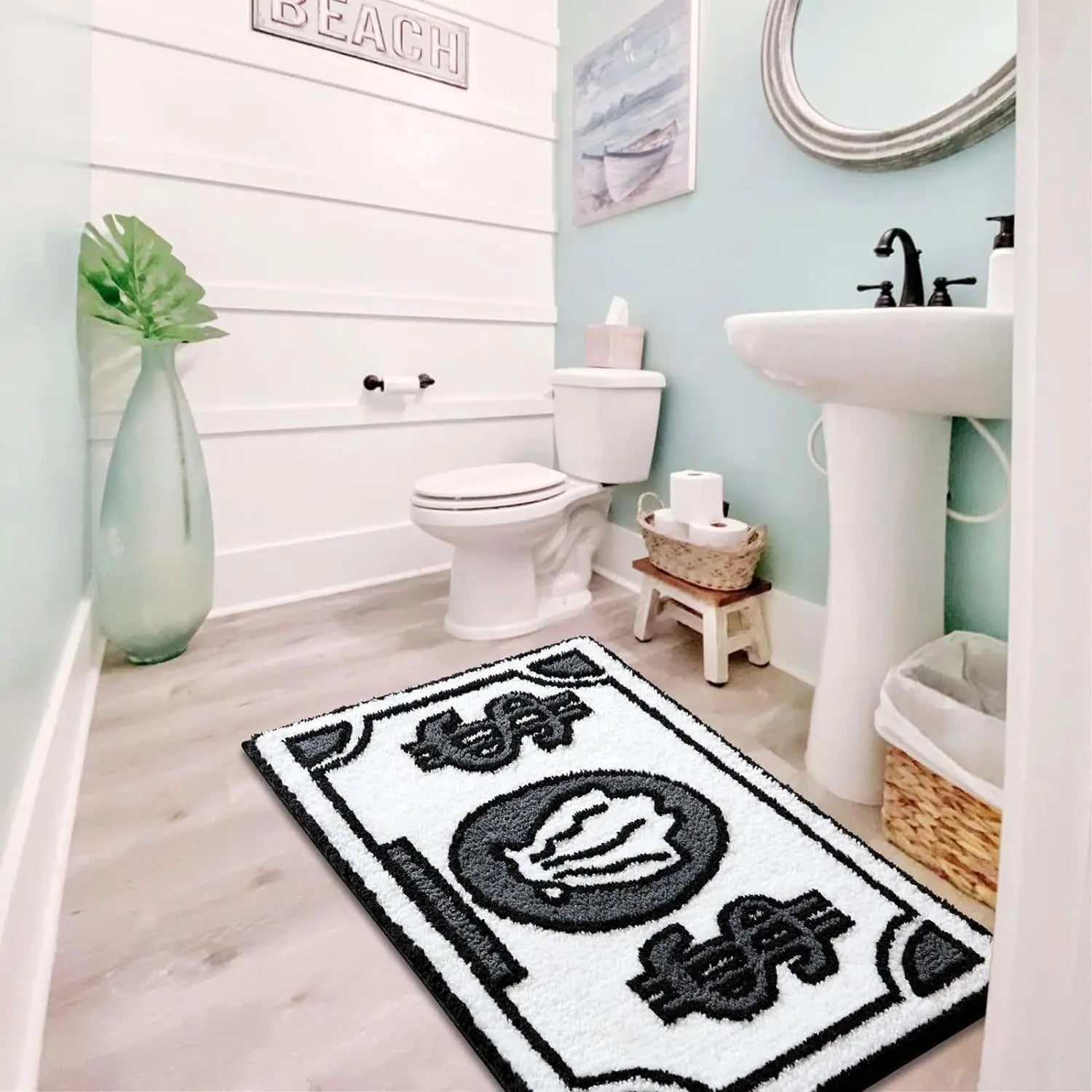 VIKAMA Cartoon Dollar Imitation Cashmere Wash Back Rug Moisture-Proof Foldable Bathroom Floor Mat Bedroom Carpet Home Decoration
