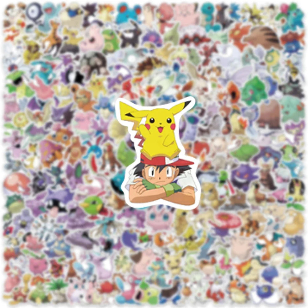 100/200/300Pcs Pokemon Kawaii Pikachu Stickers Decoration Decals Laptop Skateboard Car Luggage Phone Waterproof Sticker Toy